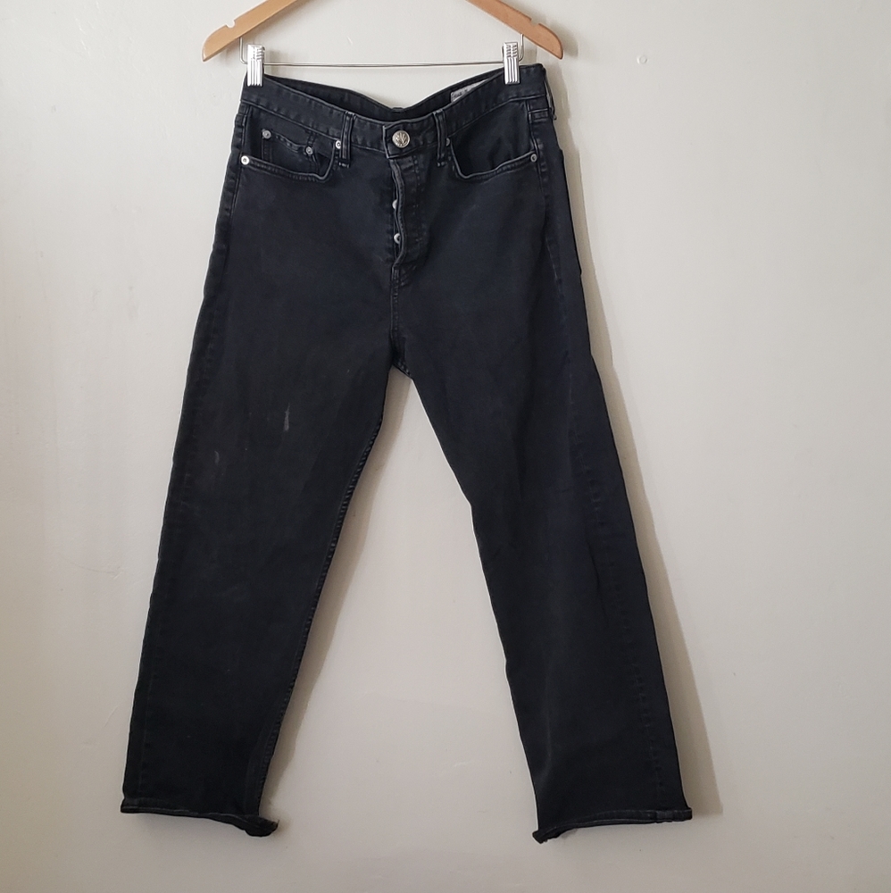 Rag & Bone Maya High Rise Ankle Straight black Distressed Jeans size 29